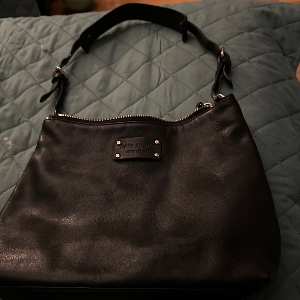 Kate Spade Elegant Black Shoulder Bag with Silver Details